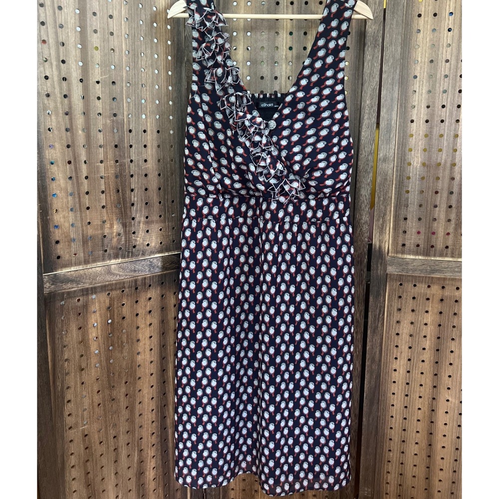 Eshakti Titmouse Bird Print Sleeveless Dress XL 38" Chest Retro Cottagecore